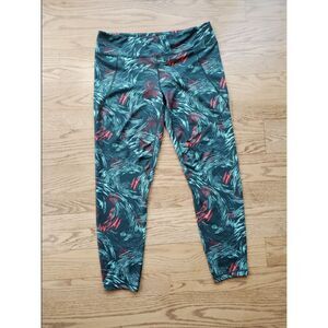 Patagonia Womens XL Leggings Green Red/Coral Floral Athleisure GUC